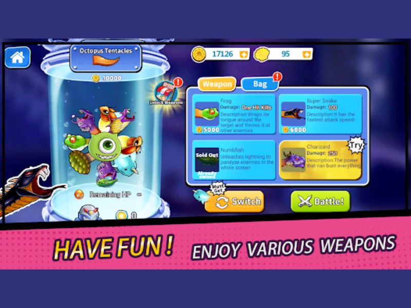 Tải Crazy Octopus Mod APK (Vô Hạn Tiền, Menu) v5.1 Nhiều Vật Phẩm Và Phụ Kiện Đặc Biệt Trong Crazy Octopus Mod APK