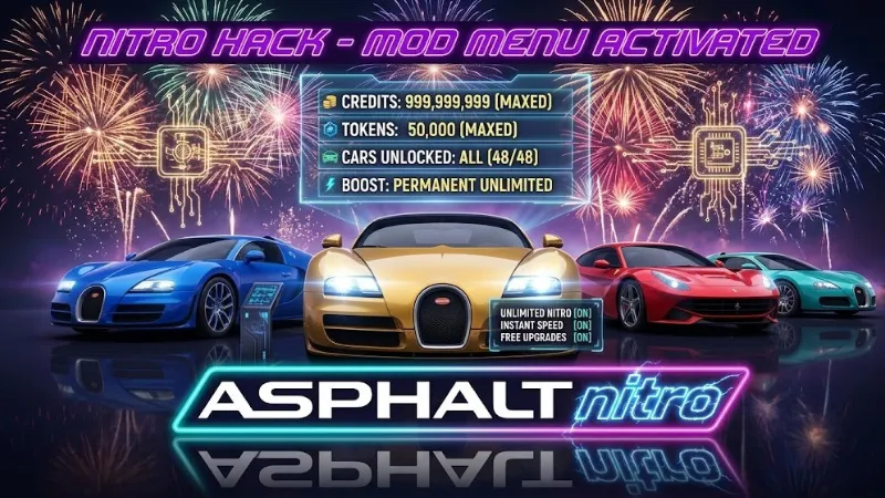 Tải Hack Asphalt Nitro (Vô Hạn Tiền, Mở Khóa Full Xe) v1.8.0a Hack Asphalt Nitro trên đường đua tốc độ cao